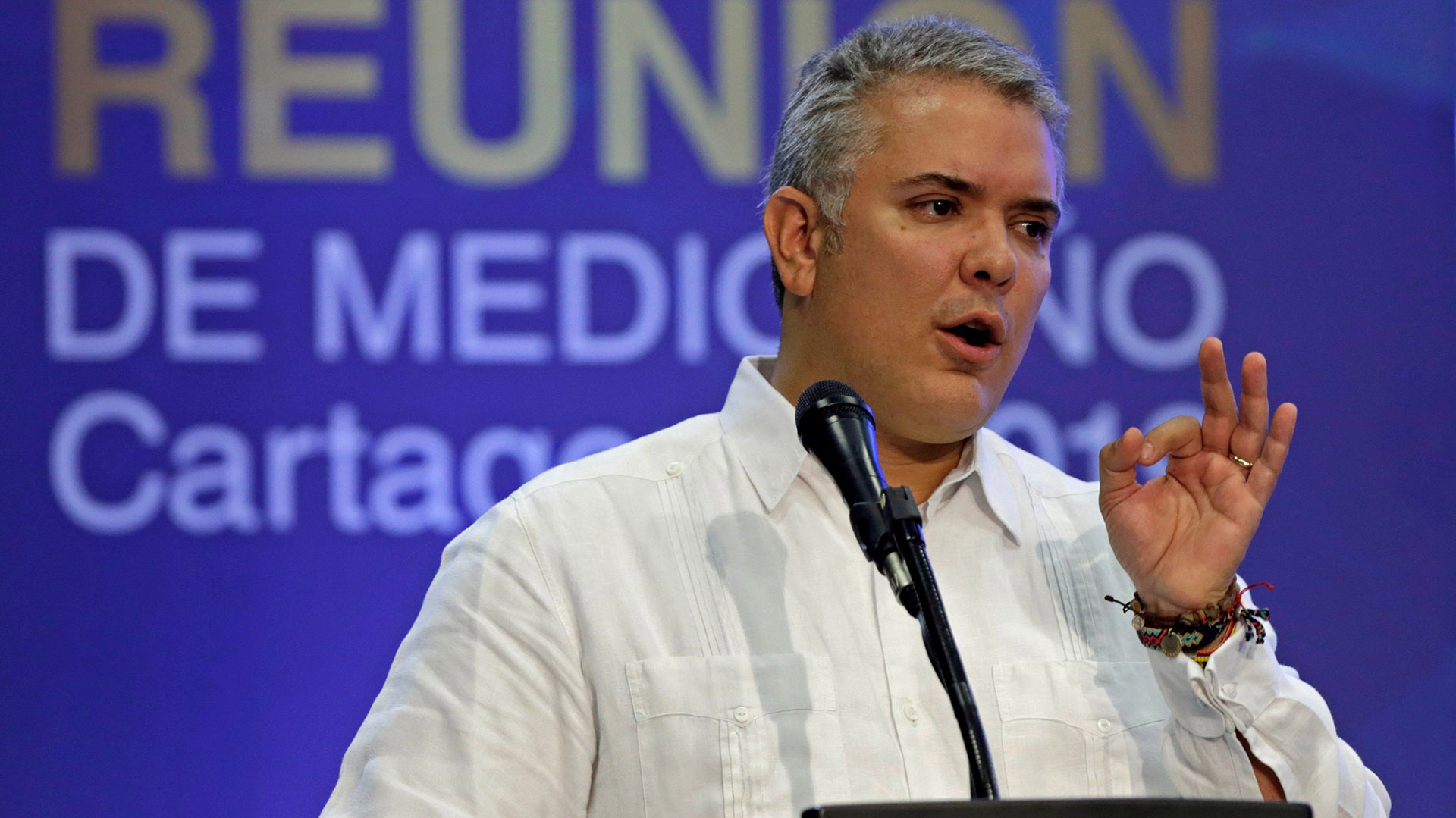 El presidente de Colombia, Iván Duque, habló ayer en la apertura de la reunión de medio año de la Sociedad Interamericana de Prensa (SIP) (EFE/ Ricardo Maldonado Rozo)