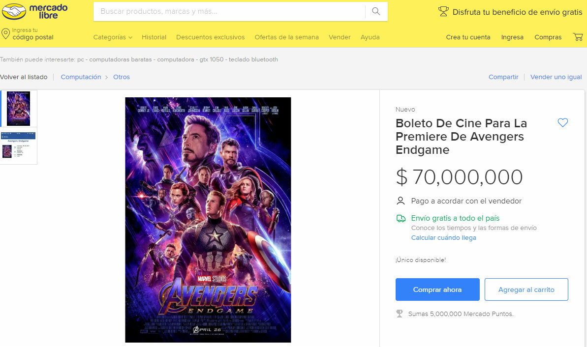 Uno de los vendedores ofertaba un sólo boleto en 70,000 pesos (USD 3.642)