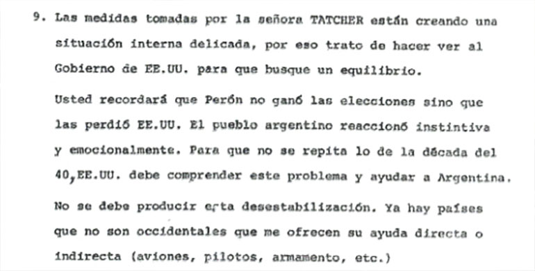 Detalle de documento que relataba el encuentro de Galtieri con Haig