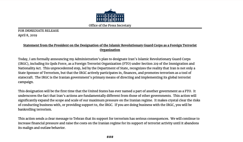 El comunicado firmado por el presidente Trump