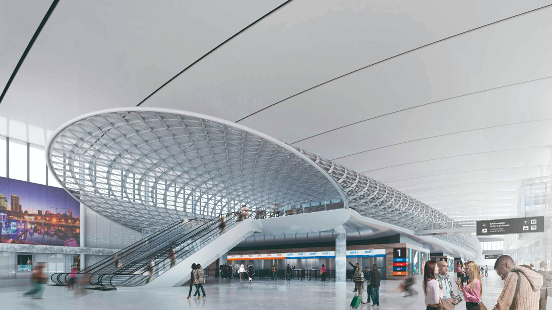 El “Zeppelin” será un edificio dentro de otro y conectará hacia la zona de embarque. Habrá zonas interactivas especiales para sacarse fotos y ser el sitio destinado para las despedidas