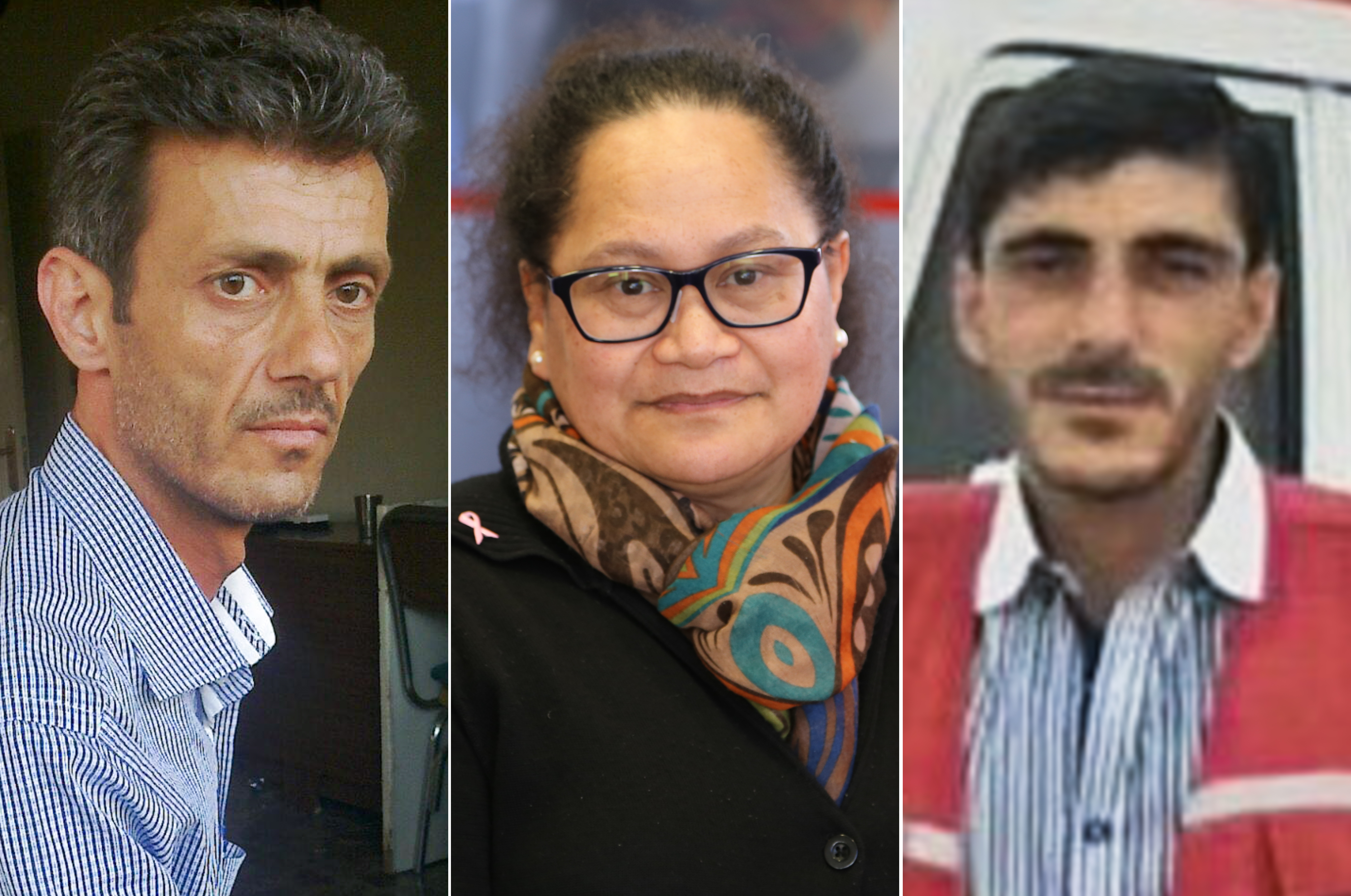 Akavi en el centro, rodeada de los chóferes Alaa Rajab (izquierda) y Nabil Bakdoune (derecha), trabajadores sirios de la Cruz Roja que fueron también secuestrados y su destino es incierto (AFP)