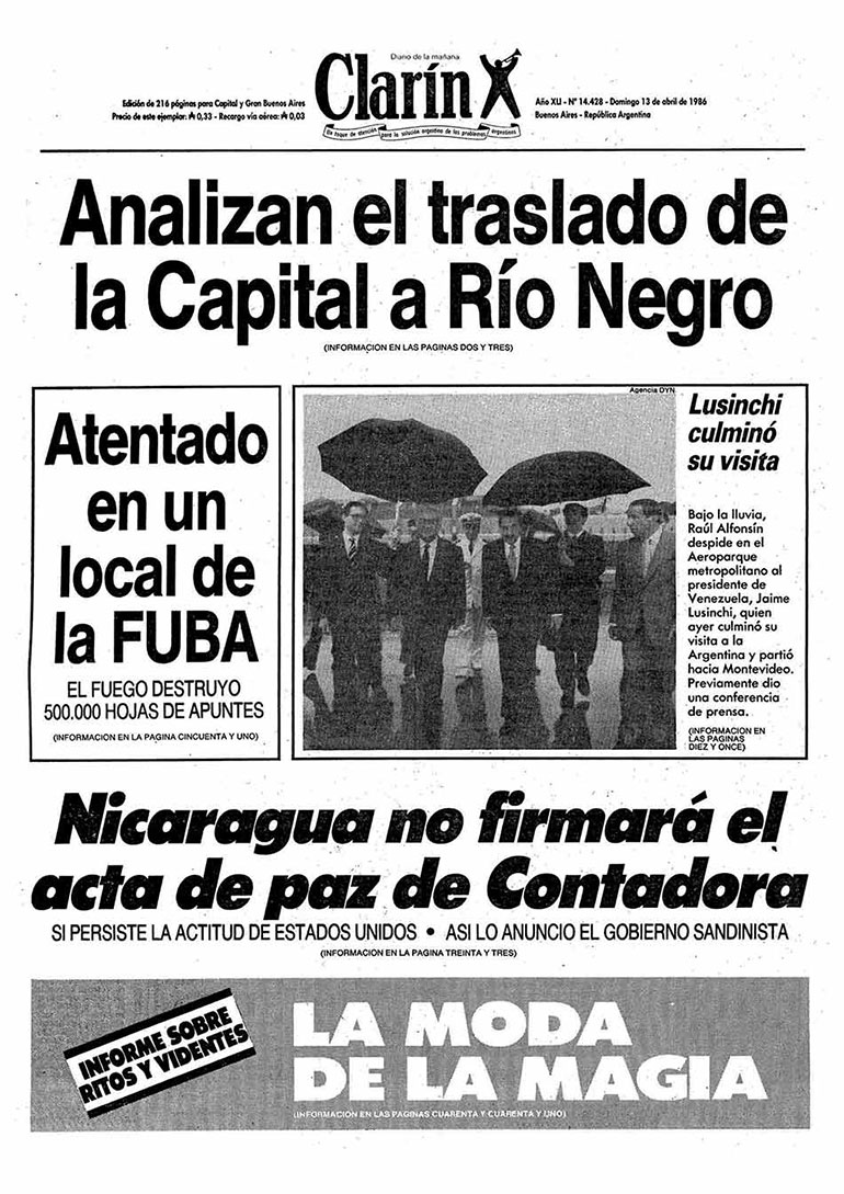Tapa del diario Clarín que adelantó los planes del gobierno radical
