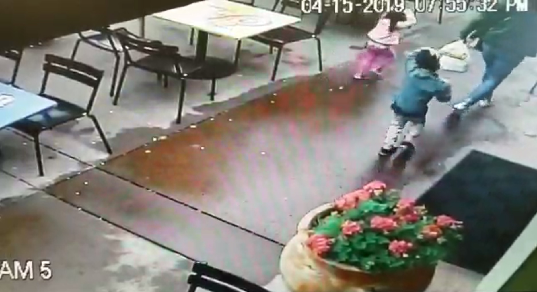 Los niños vieron el auto y de forma instintiva se cubrieron la cabeza mientras la madre fue la última en percatarse Foto: (Impresión de pantalla video Departamento de Napa)