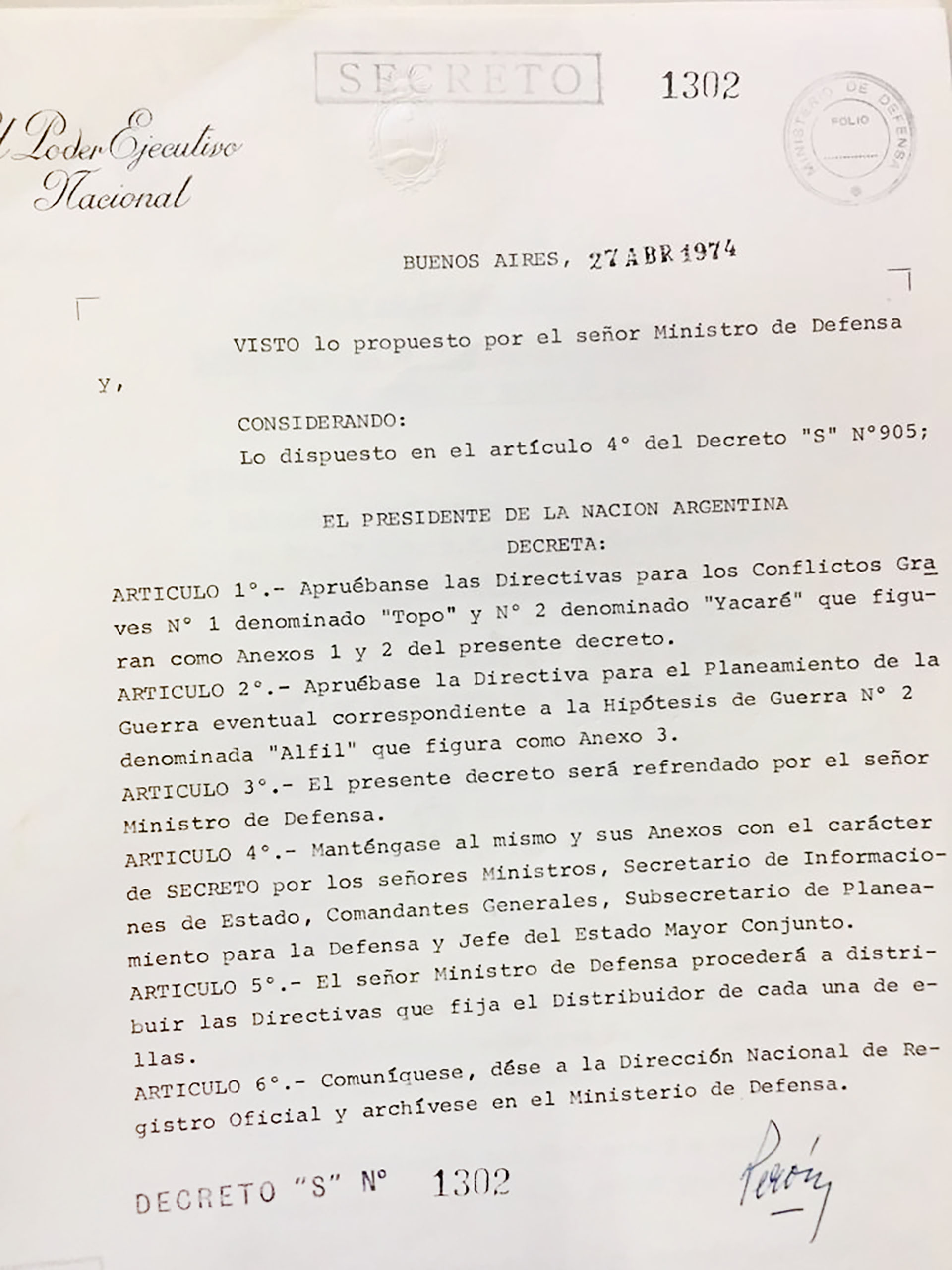 Nota Decretos Cóndor II Decreto Peron 1302_1