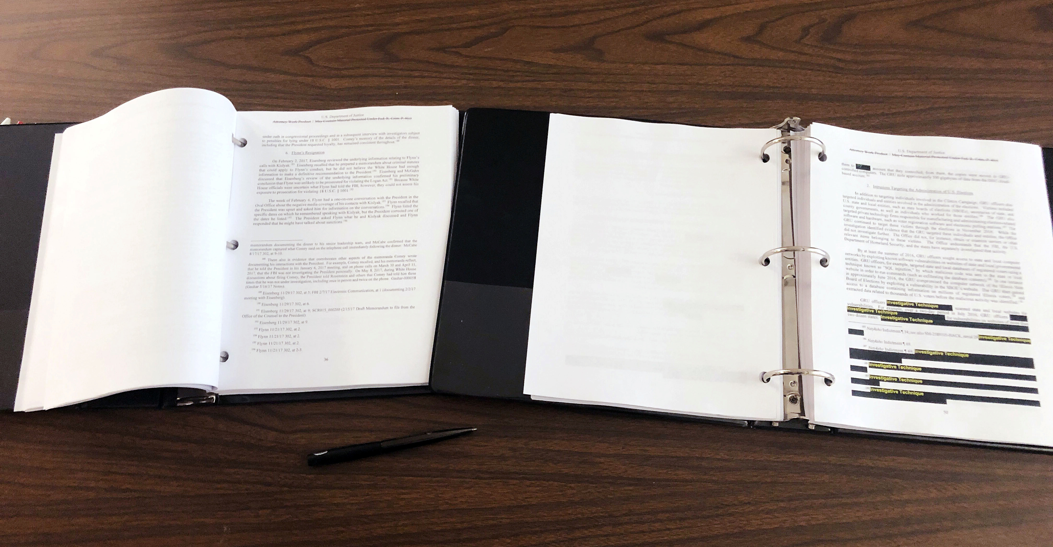 Considerables partes del documento están tachadas por el Departamento de Justicia, que en cada parte explica por qué fue censurada (Reuters)