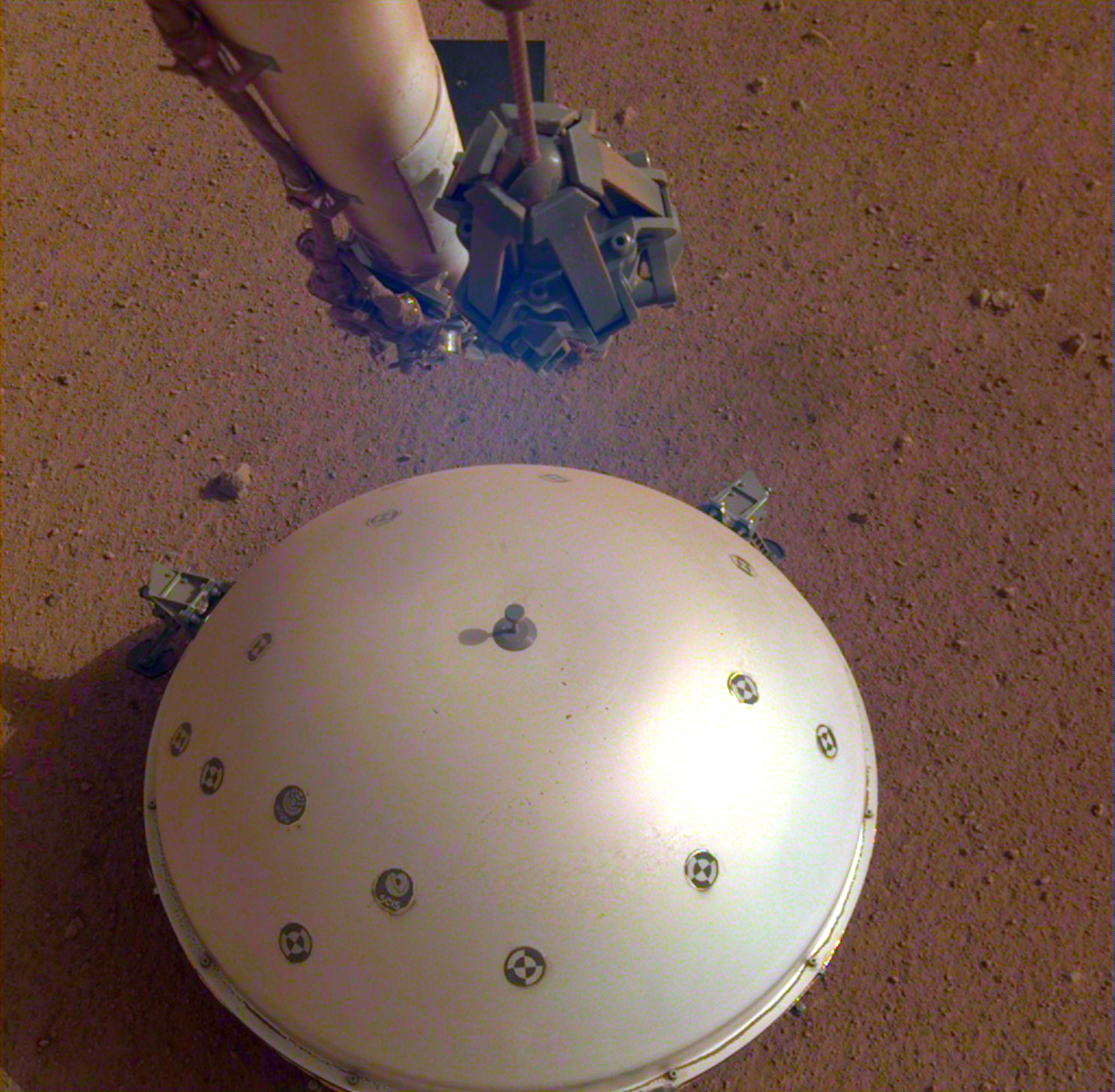 Esta imagen fue tomada el 19 de marzo de 2019 por una cámara en el módulo de aterrizaje Mars InSight de la NASA (Foto: NASA)