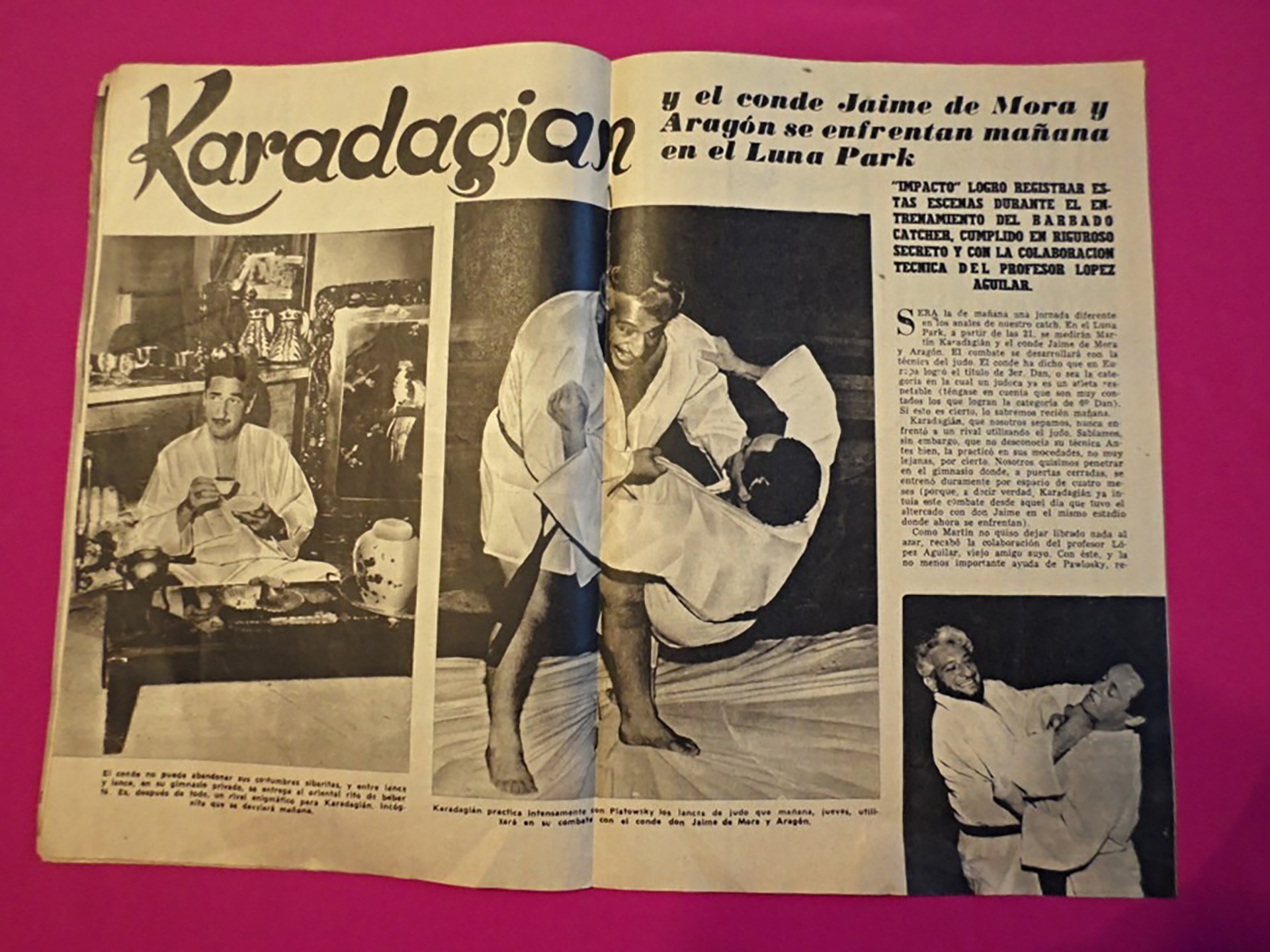 La nota de la revista Impacto con la pelea de Karadagian y Jaime de Mora y Aragón