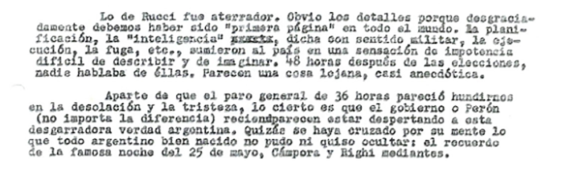 El párrafo de la carta donde habla del crimen del líder sindical