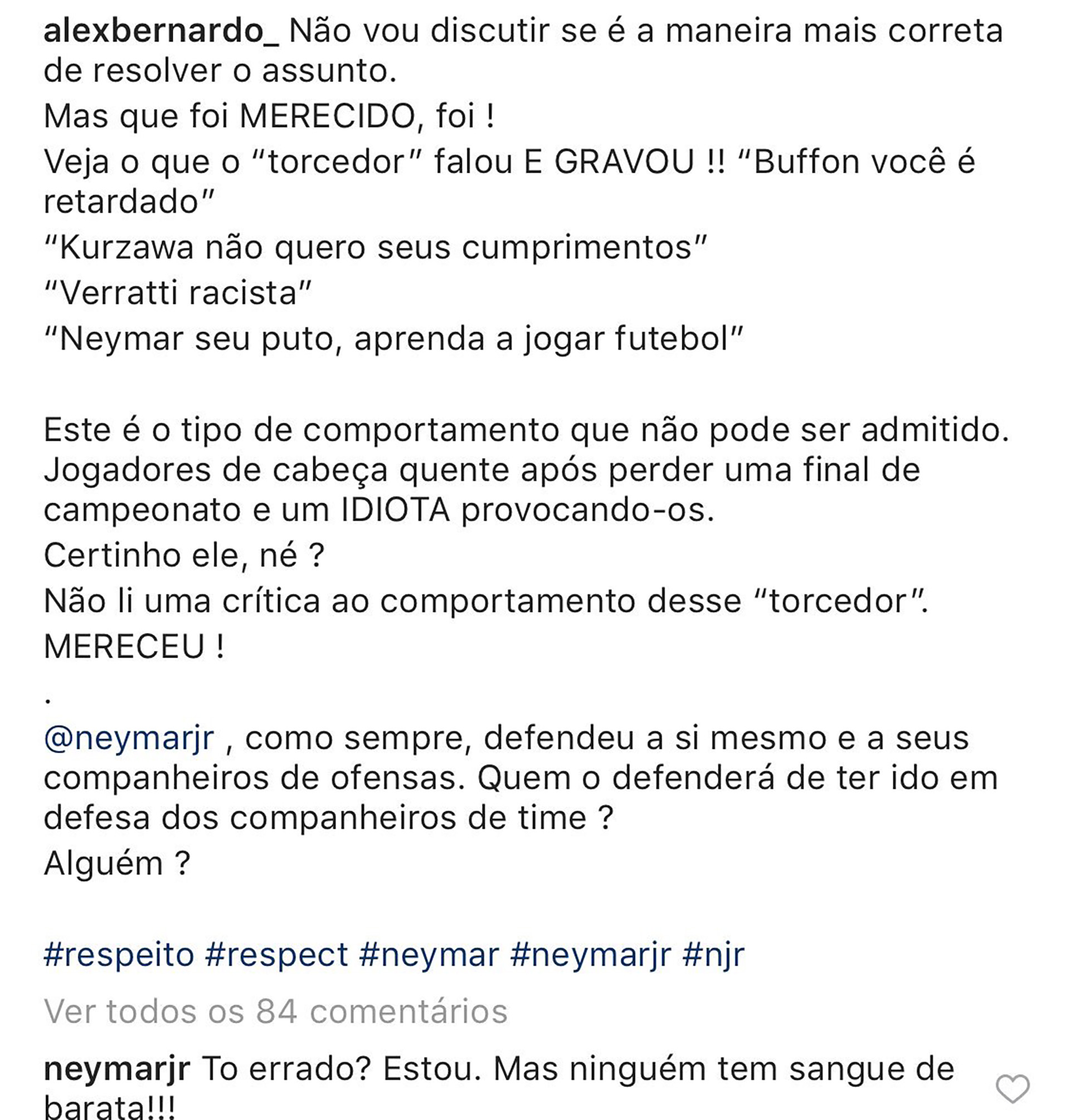 Texto que escribió Bernardo en su Instagram