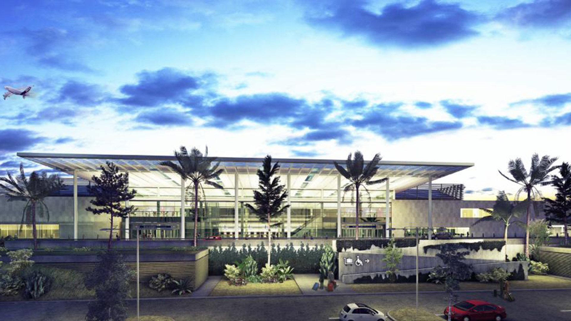 El gran hall central de más de dos niveles de altura estará cubierto por un gran techo metálico, como se ve en este render de la obra