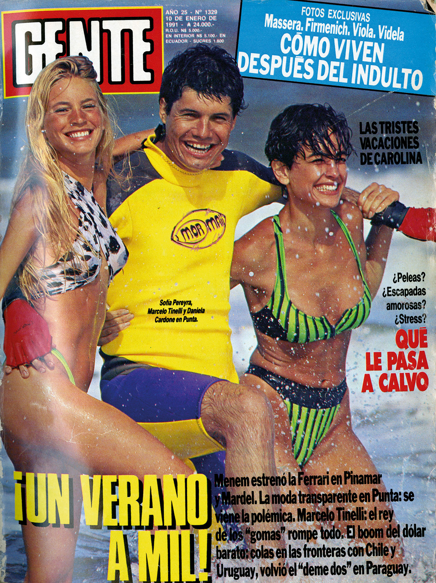 El “Rey de los Gomas” en la tapa veraniega de GENTE de 1991, junto a Daniela Cardone y Sofía Pereyra.