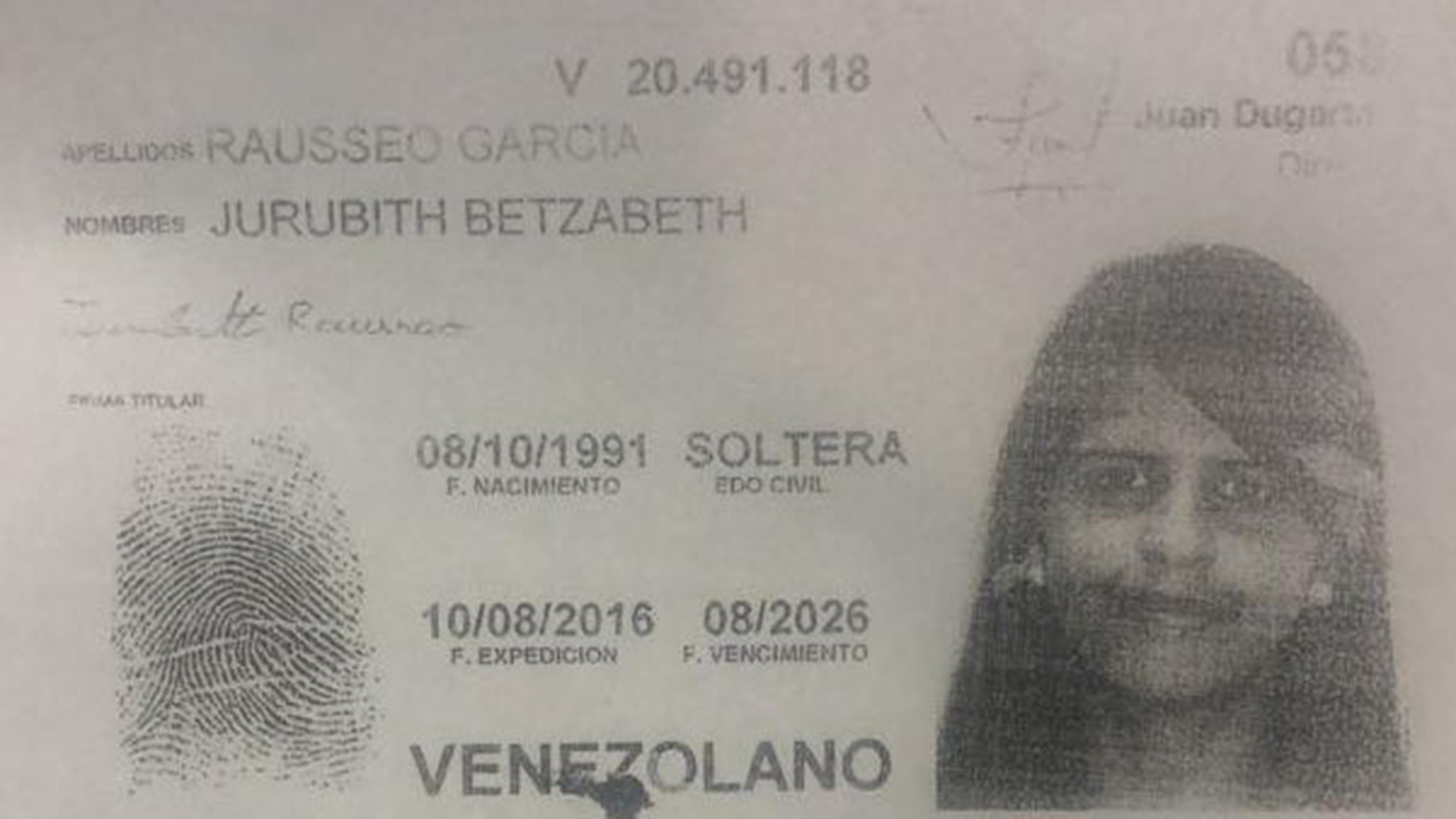 La cédula de identidad de Jurubith Rausseo