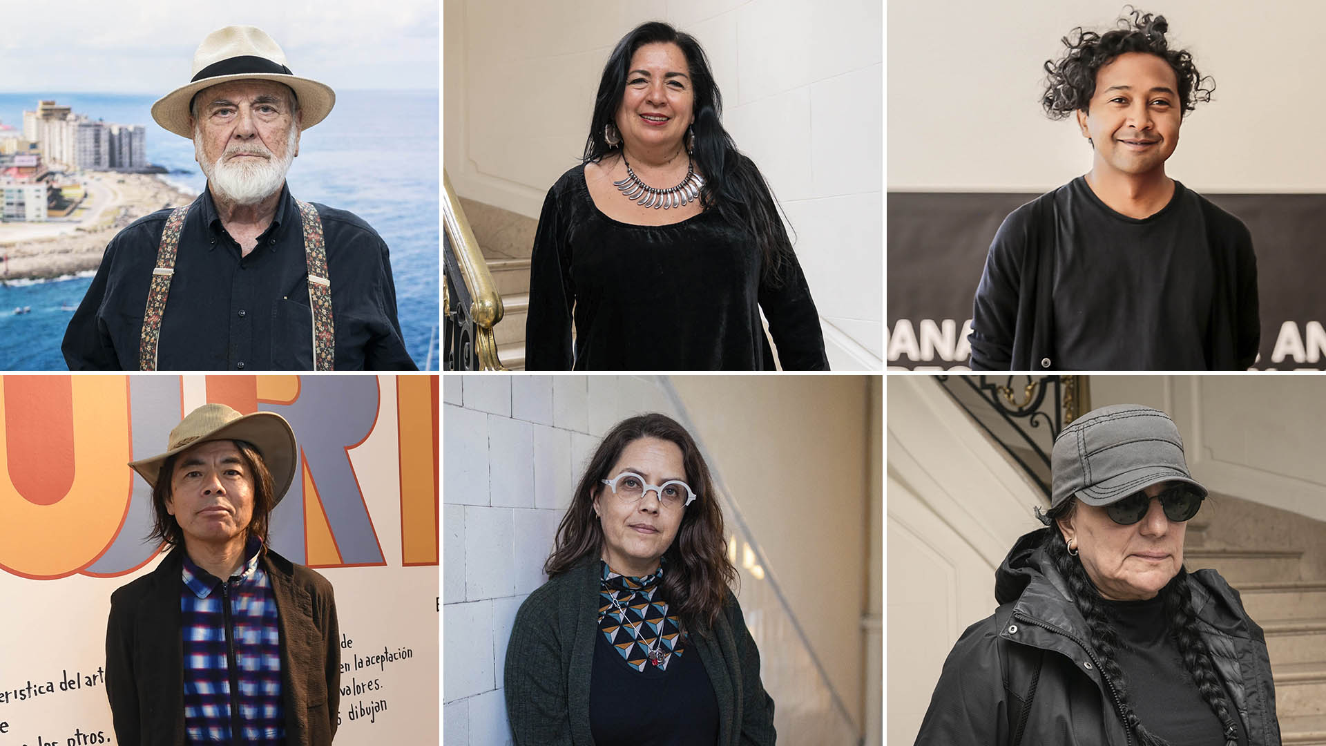 Arriba: Bestabée Romero, Joel Andrianomearisoa. Abajo: Katsuhiko Hibino, Rosângela Rennó y Teresa Margolles