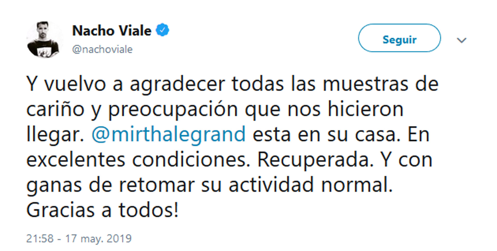 Después de seis días, le dieron el alta a Mirtha Legrand (Foto: Twitter)