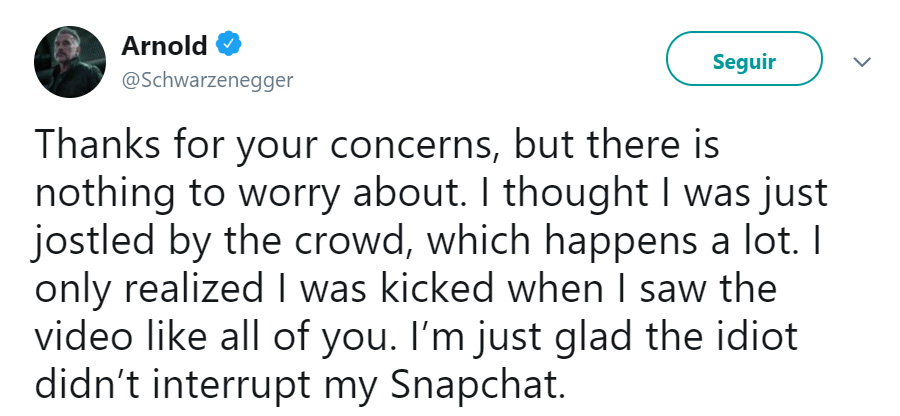 Arnold escribió en redes sociales sobre el ataque (Foto: Twitter/Schwarzenegger)