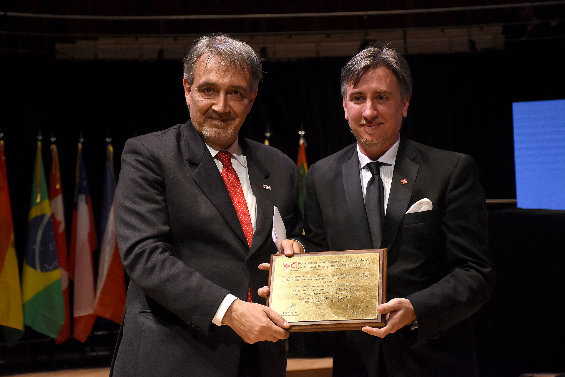 La entrega de una placa conmemorativa a Diego Tipping, presidente de Cruz Roja Argentina