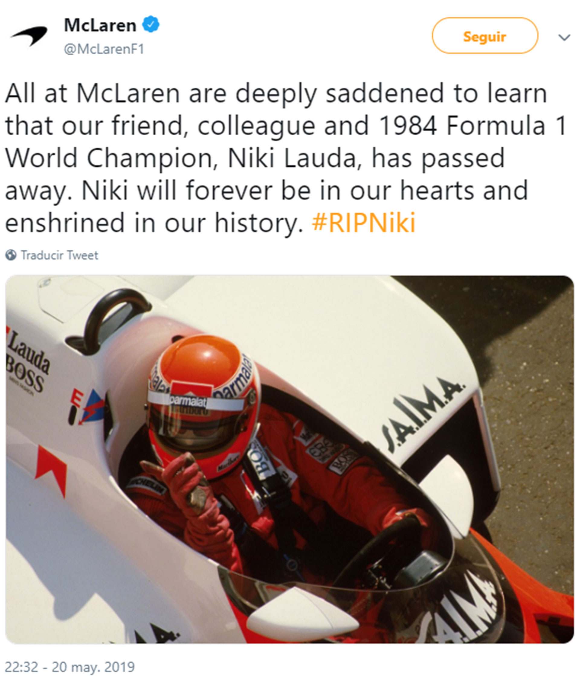 McLaren escribió un sentido sobre la muerte de Niki Lauda