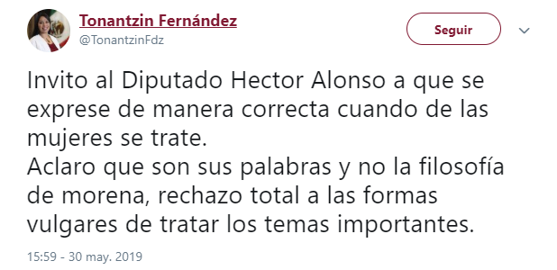 En redes sociales, el comentario del morenista fue criticado y tildado de machista (Foto: Twitter @TonantzinFdz)