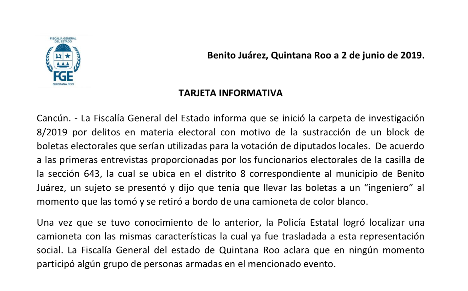 El mensaje de la Fiscalía de Quintana Roo (Foto: Fiscalía estatal de Quintana Roo)