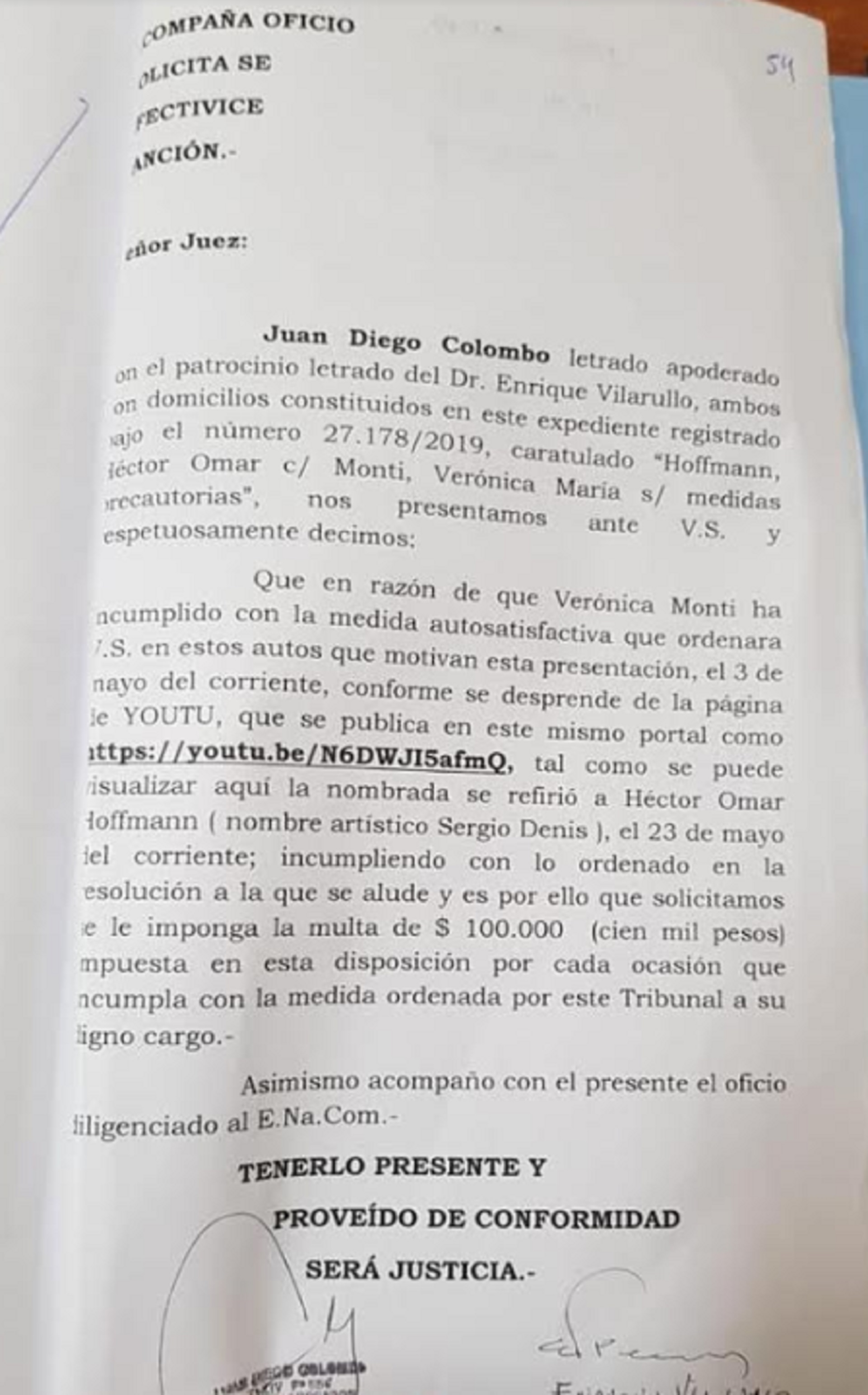 La cédula oficial que le llegó a Verónica Monti por violar el Bozal Legal