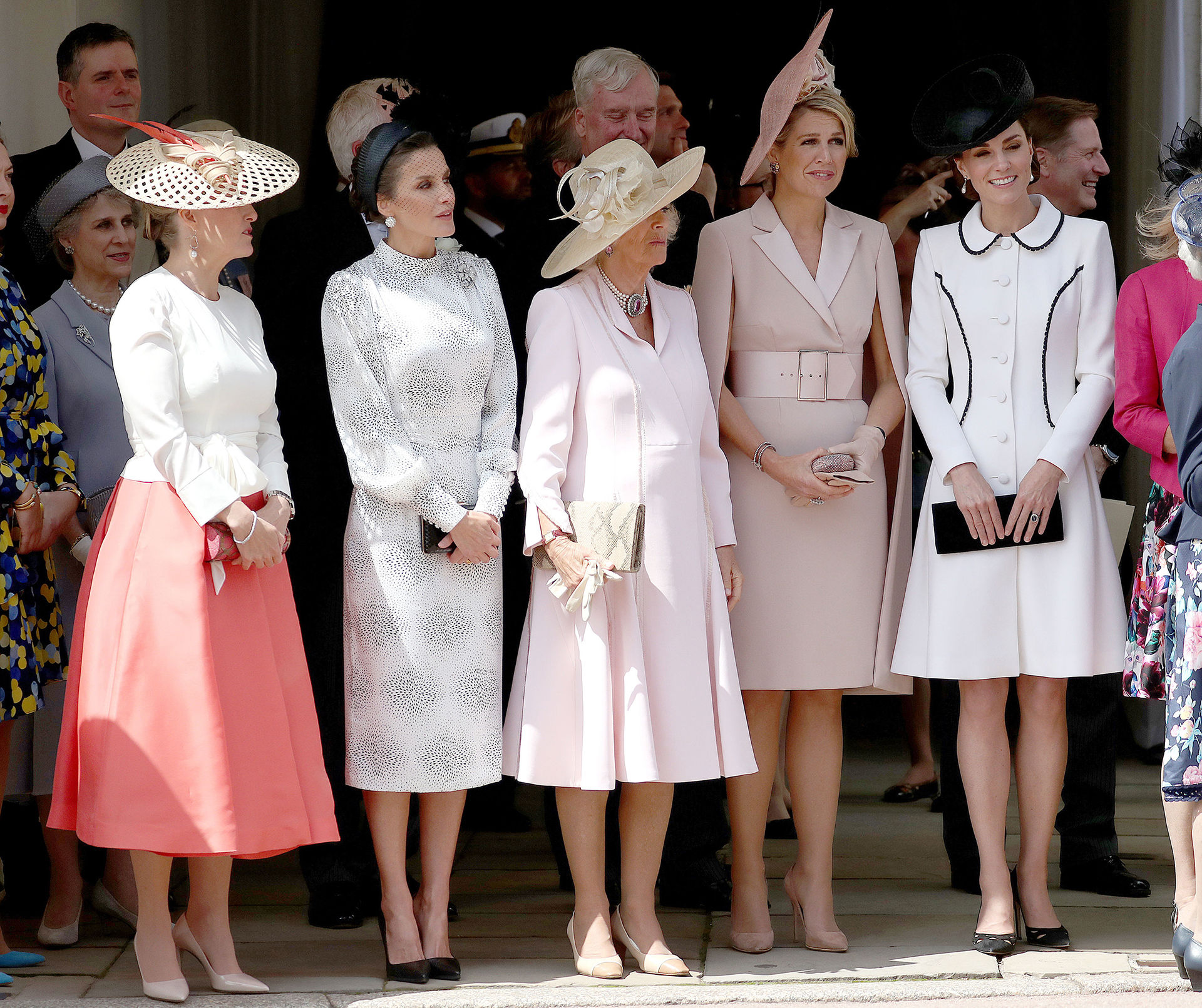 Sofía, condesa de Wessex; Letizia de España; Camila, duquesa de Cornwall; Máxima de Holanda; y Catalina, duquesa de Cambridge