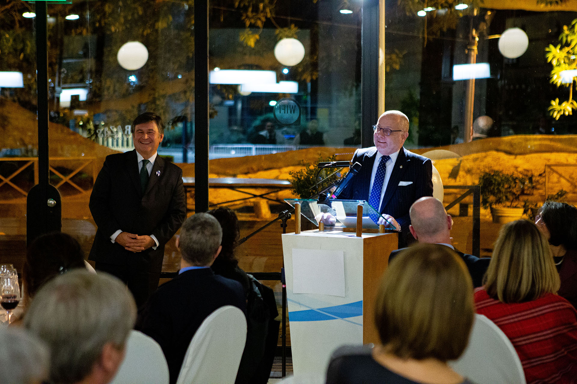 Daniel Pelegrina, presidente de la Sociedad Rural Argentina, durante el discurso del canciller, Jorge Faurie