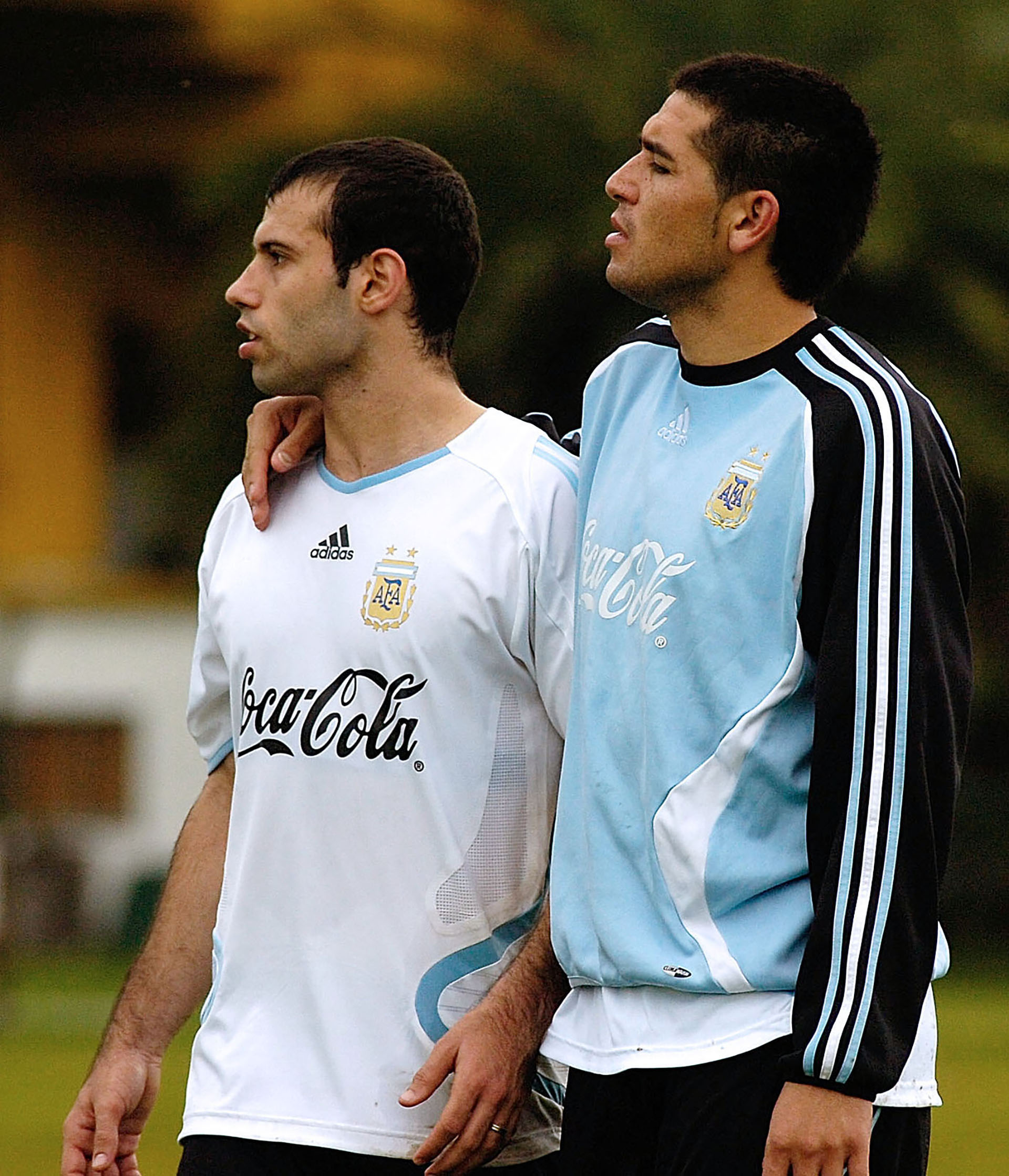 Junto a Javier Mascherano, en un entrenamiento de la Selección (NA)
