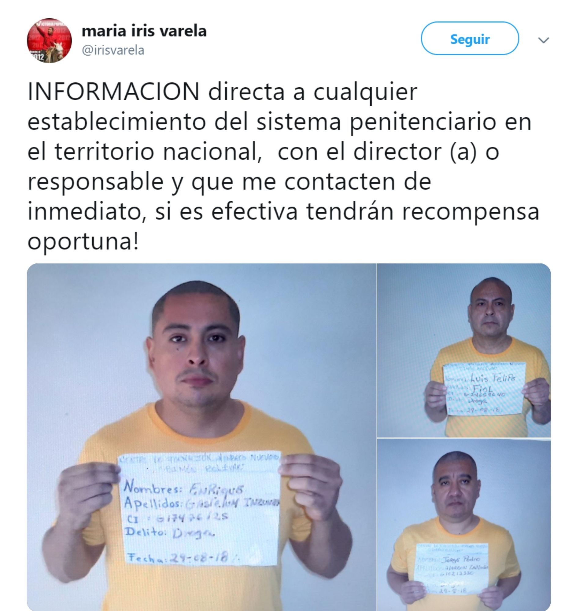 Así informó Iris Varela de la fuga (Foto: Captura de pantalla de Twitter)