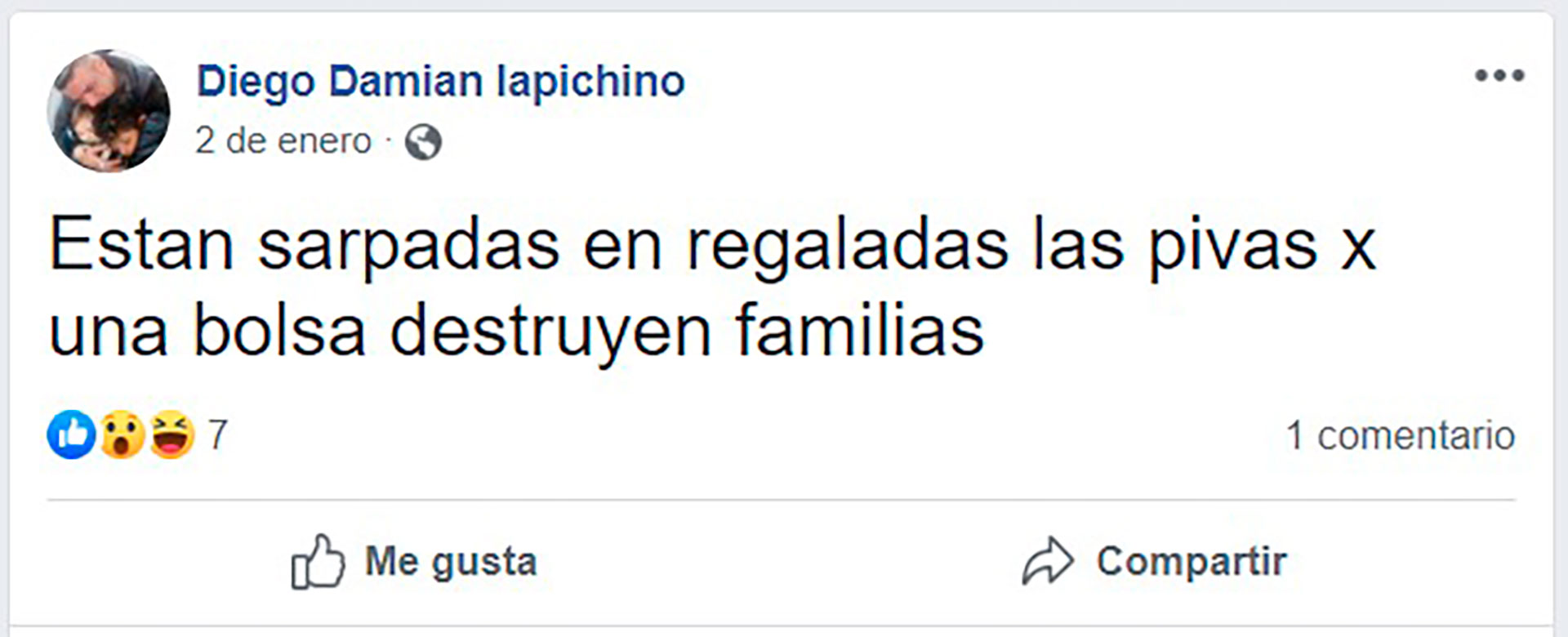 La inquietante publicación de Iapichino a principios de año en su Facebook