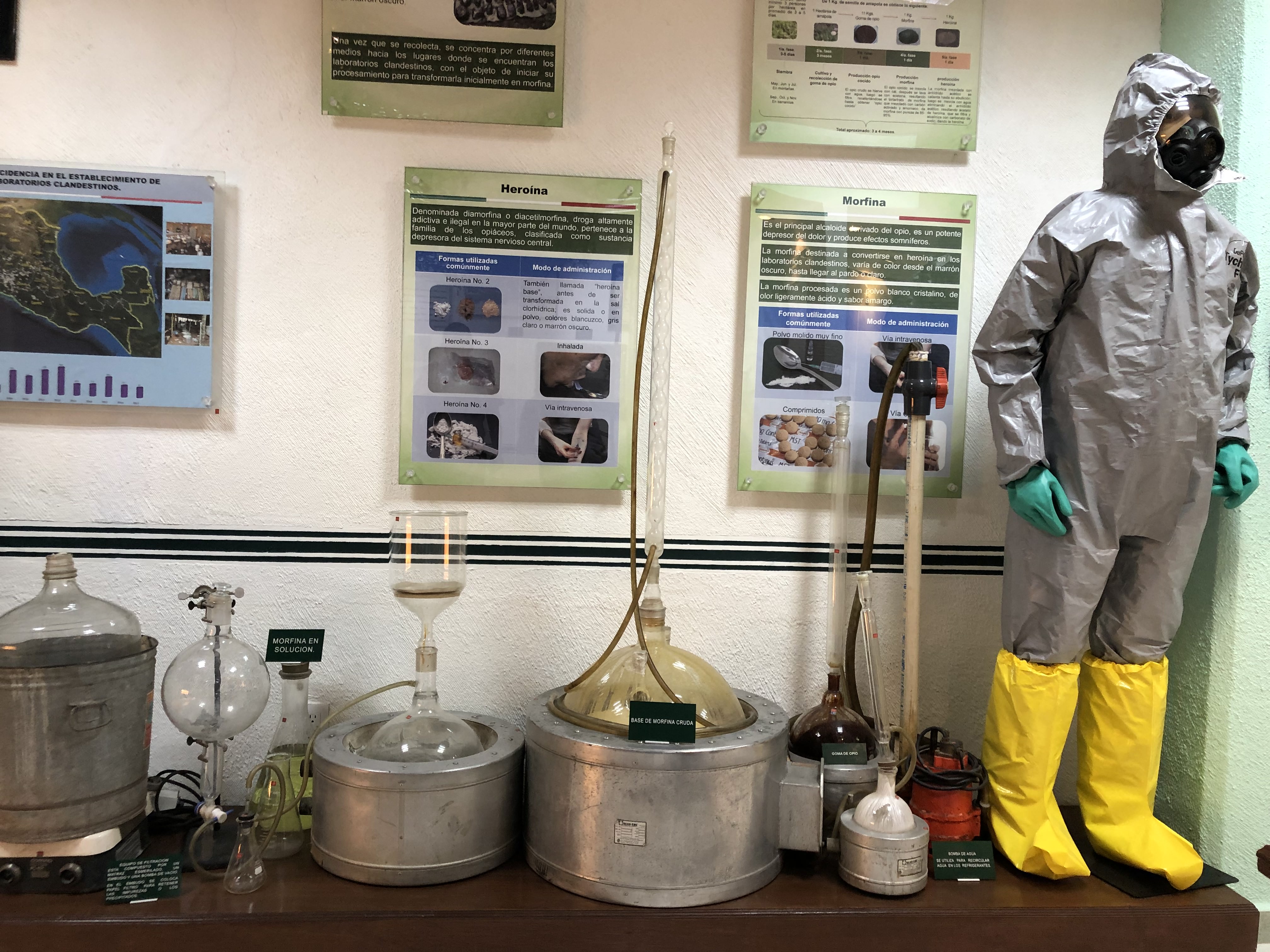 Laboratorio de drogas sintéticas encontrado en un poblado deshabitado. Tienen que estar lejos de la población para no ser descubierto, porque el olor que desprenden las drogas es muy fuerte (Foto: Diana Zavala/Infobae)