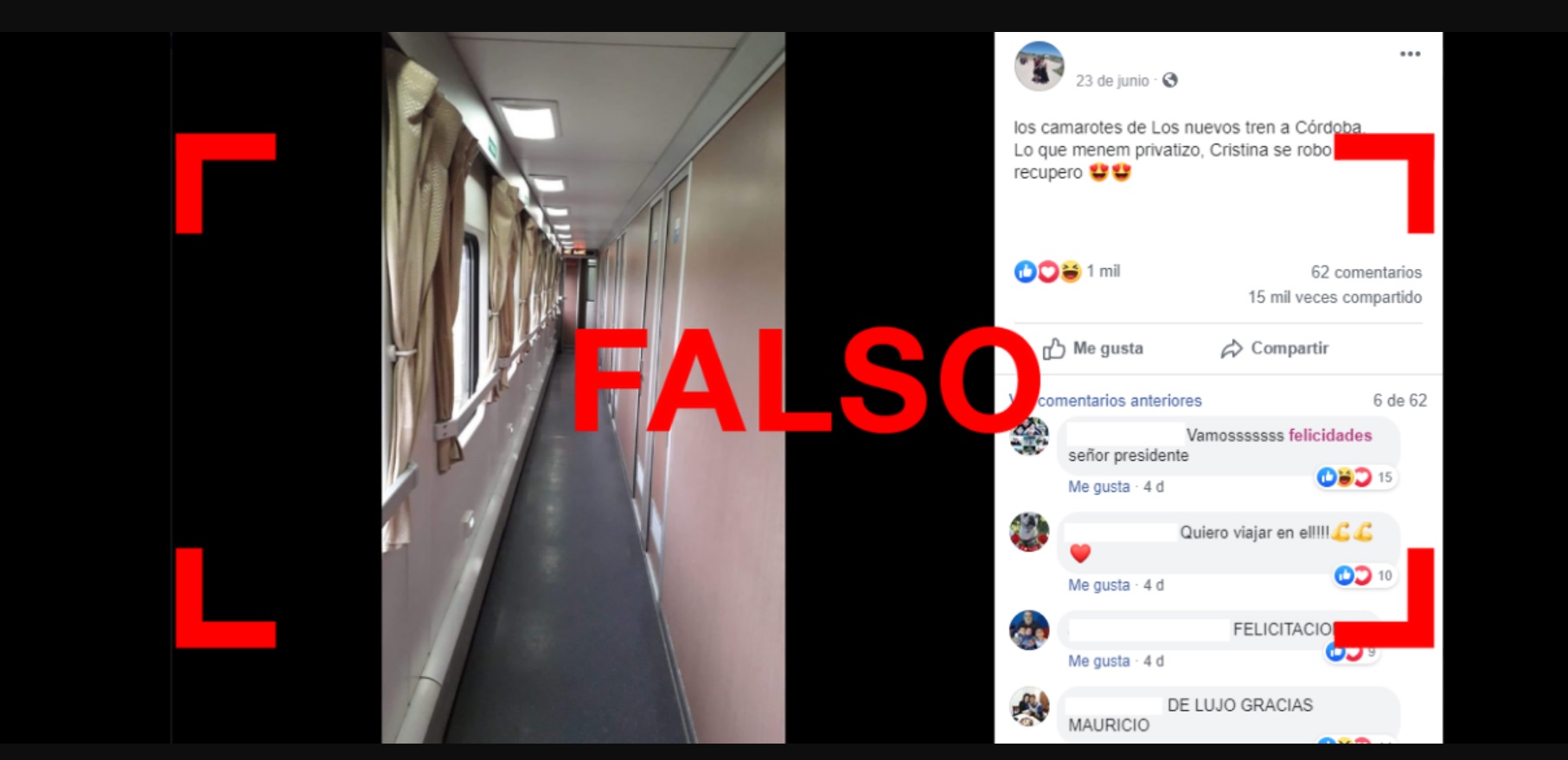 En las redes circula una imagen de un moderno tren donde se menciona que son las unidades que “Macri recuperó”. Las imágenes son verdaderas pero estos trenes se pusieron en funcionamiento durante el gobierno de Cristina Fernández de Kirchner (Reverso).