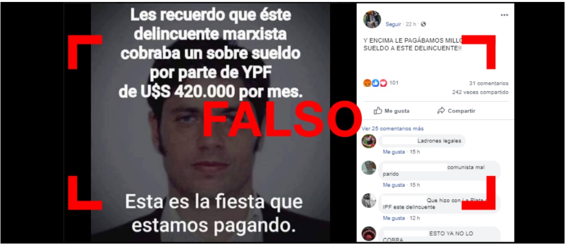 El actual precandidato a gobernador desempeñó el cargo de director de la petrolera ad honorem. La información falsa circula desde 2015 (Reverso)