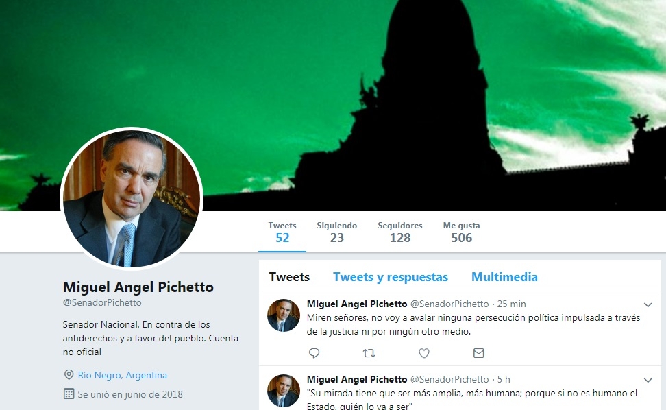 El perfil del falso Pichetto de Twitter.
