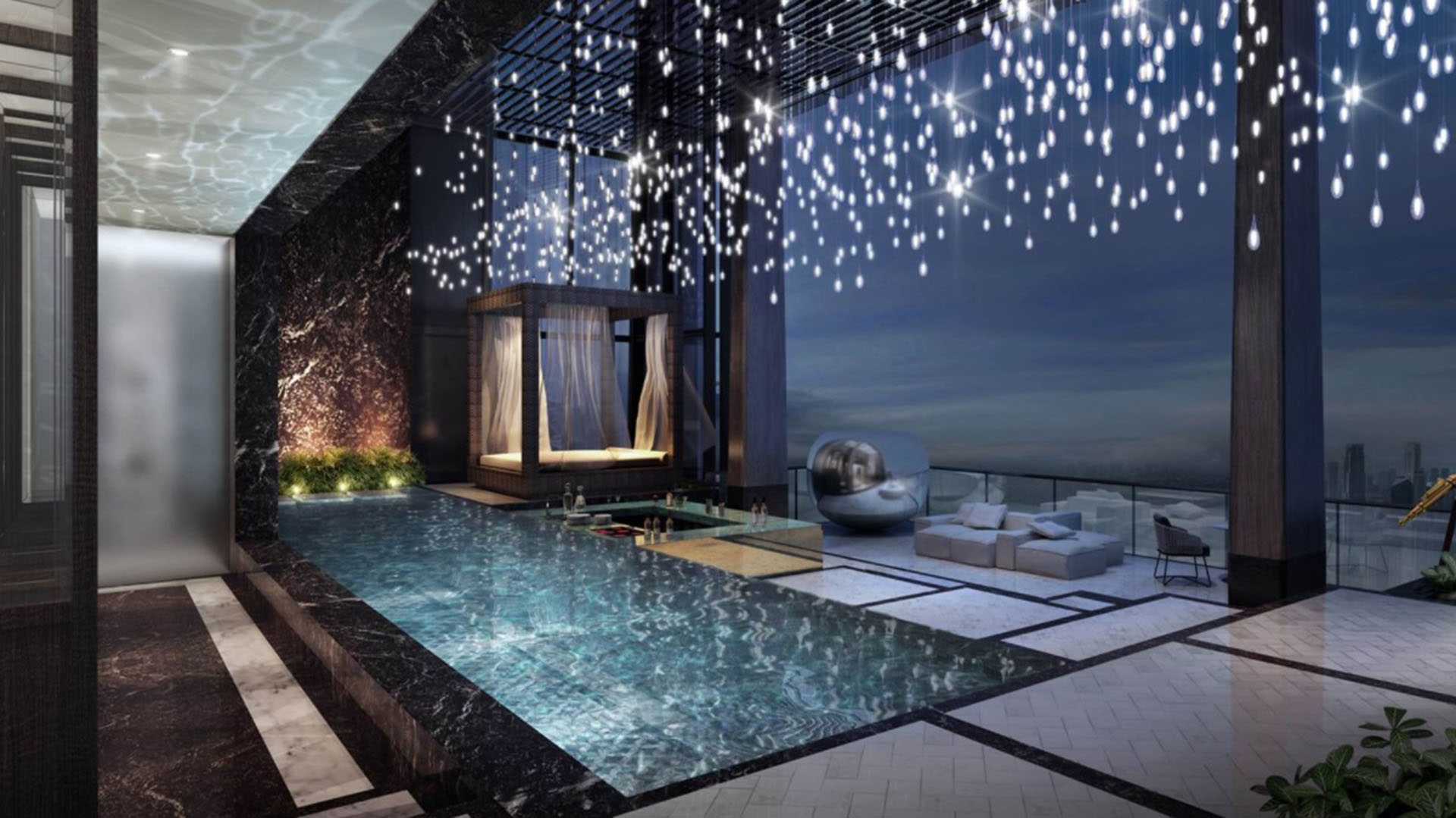La piscina es privada y también dispone de un jacuzzi con una espectacular vista
