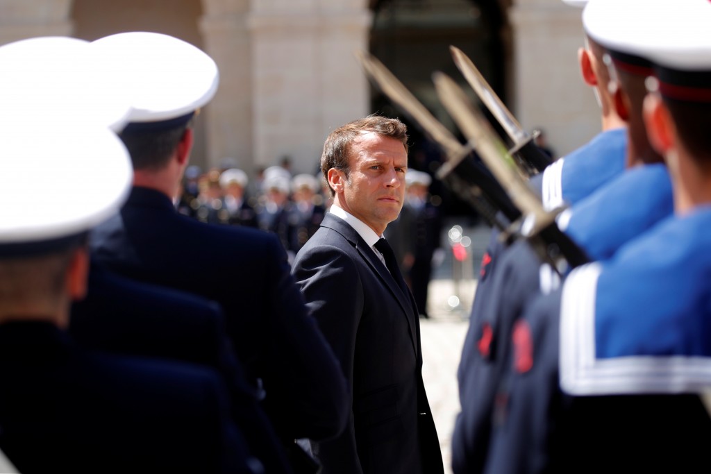 French President Emmanuel Macron attends a "prise d'armes" military ceremony at the Invalides in Paris, France, July 8, 2019. REUTERS/Charles Platiau/Pool