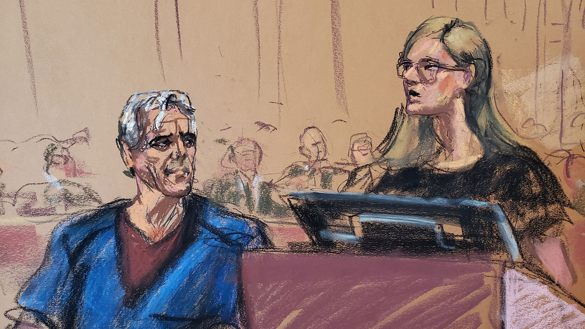 Ilustración de Epstein en la corte (Reuters)
