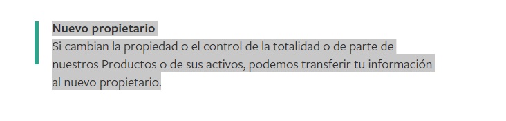 Un extracto de las políticas de privacidad del usuario que se mencionan en Facebook, por ejemplo