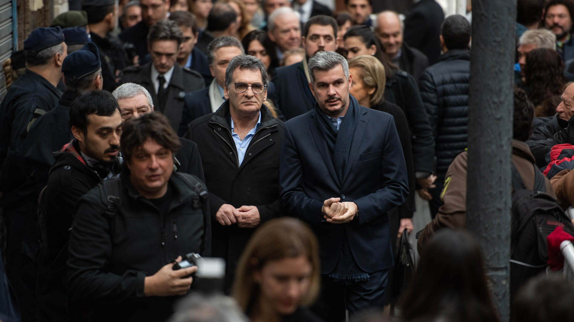 Marcos Peña y Claudio Avruj, por la mañana, en el acto central (Adrian Escandar)