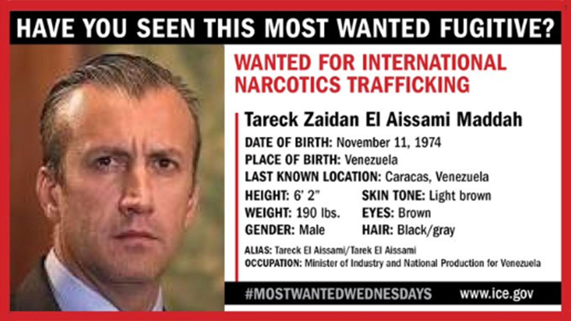 “¿Vio a este fugitivo buscado? Se lo busca por trafico internacional de drogas”