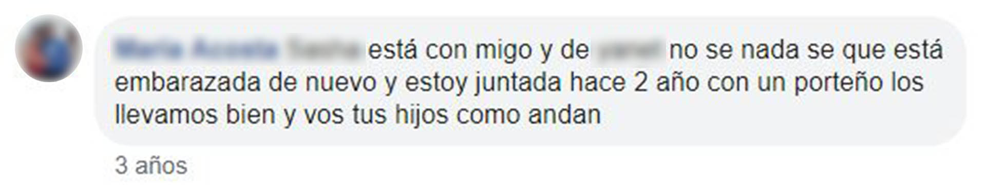 Los comentarios en el Facebook de María en 2016, donde contaba que estaba en pareja y solo junto a su hija del medio. La mayor la denunció por maltratos y se fue de su casa y el menor está en un hogar de menores