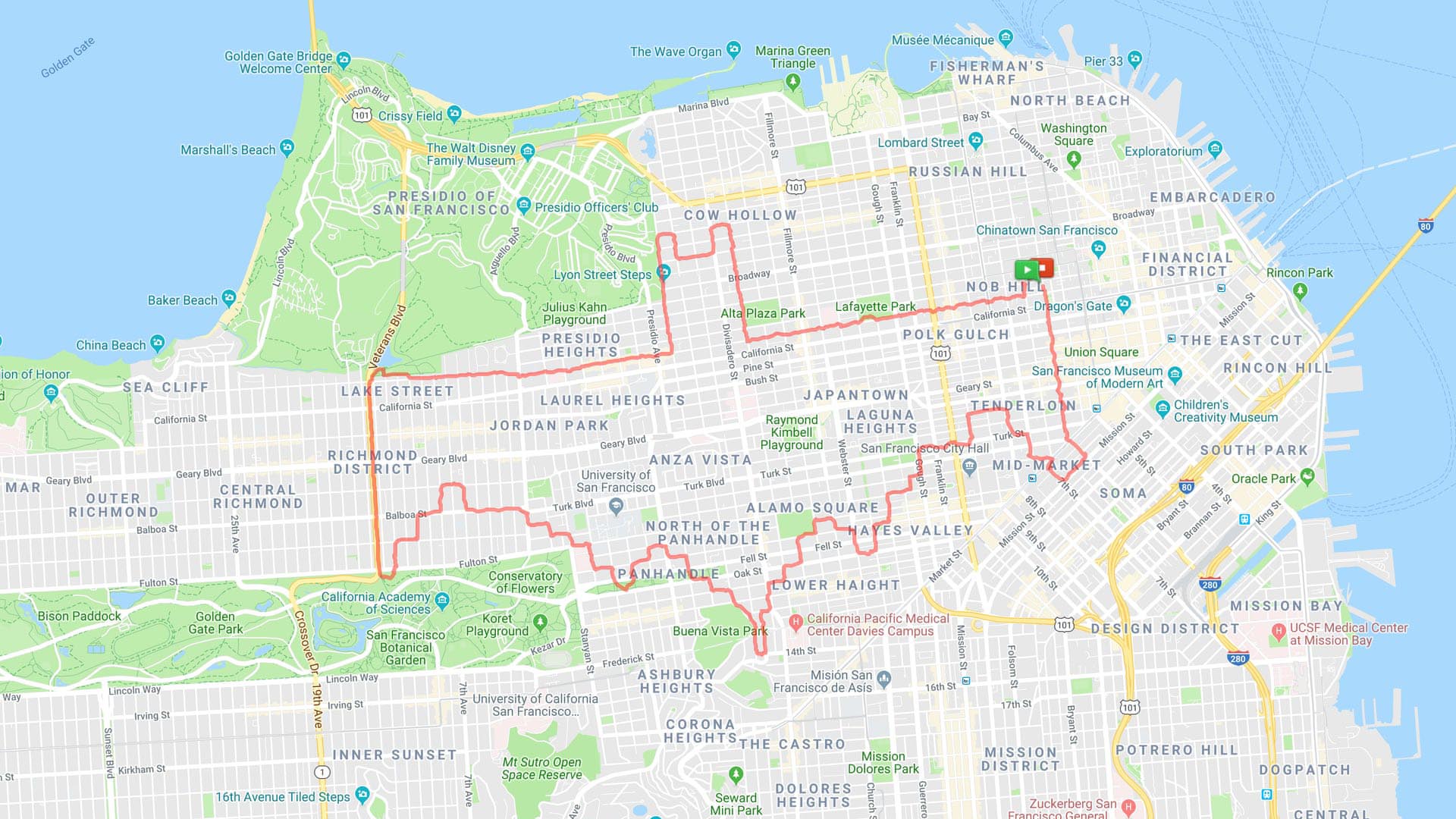 El logo de Batman en las calles de San Francisco (Lenny Maughan/MapMyRun)