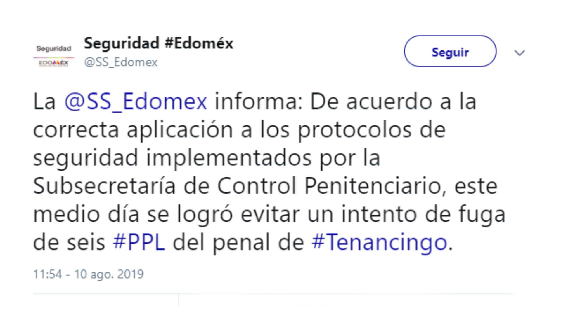 La Secretaría de Seguridad del Estado de México confirmó que había habido disparos porque seis personas habían intentando escaparse de la prisión (Foto: Captura de Pantalla de Twitter)