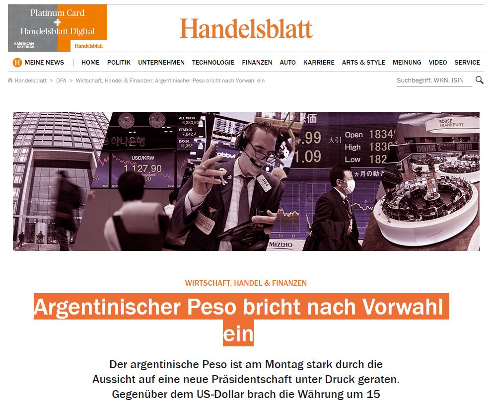 El Handelsblatt también destaca la caída del peso tras la votación