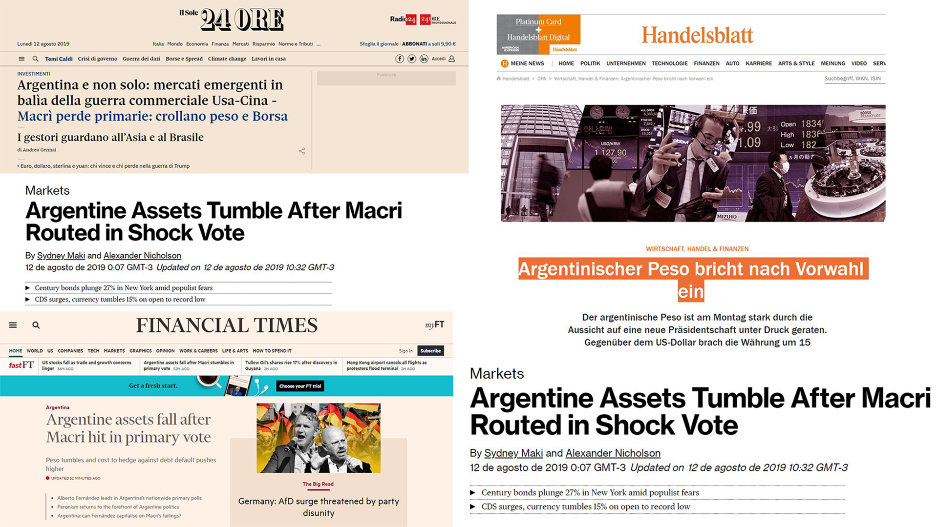 Los periódicos financieros notaron el colapso argentino