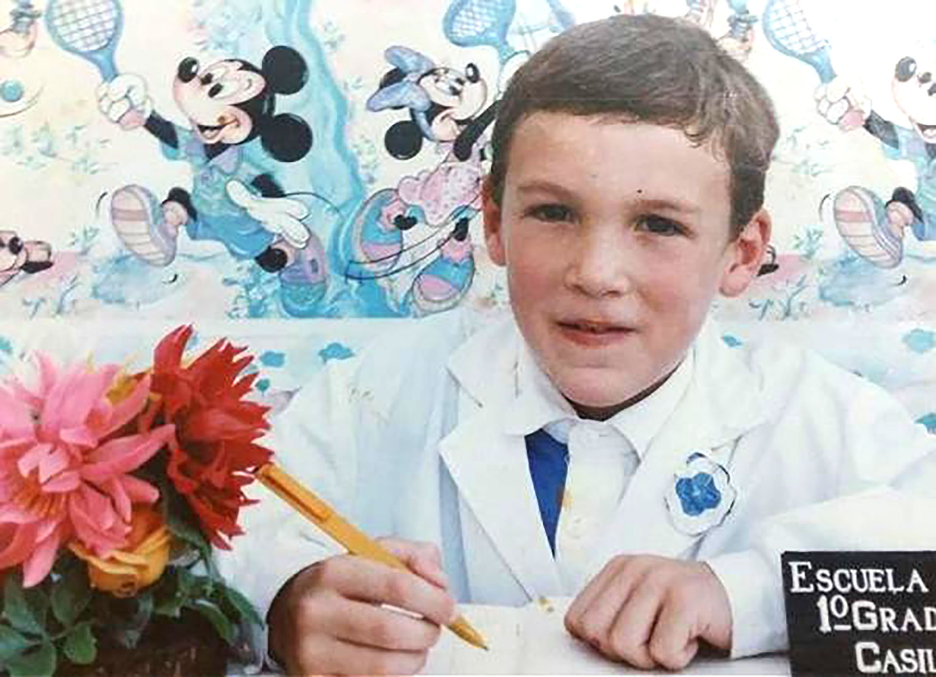 Franco Armani cursando el primer grado en su escuela de Casilda, Santa Fe