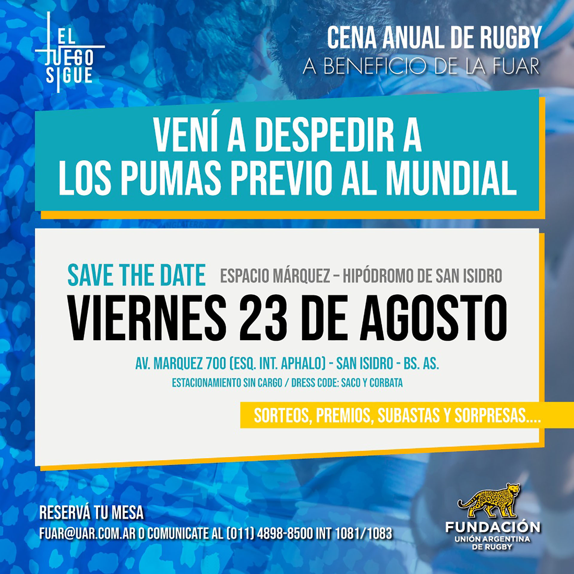 Cena anual de Rugby los pumas a beneficio
