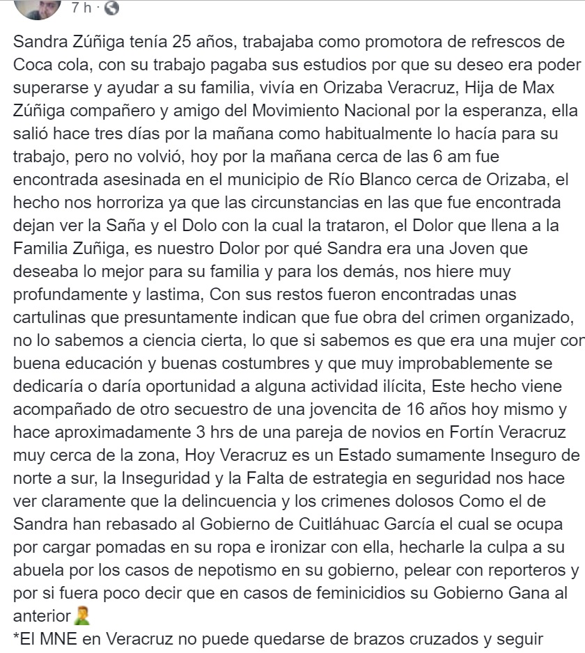 sandra secuestrada asesinada veracruz mex ago 2019