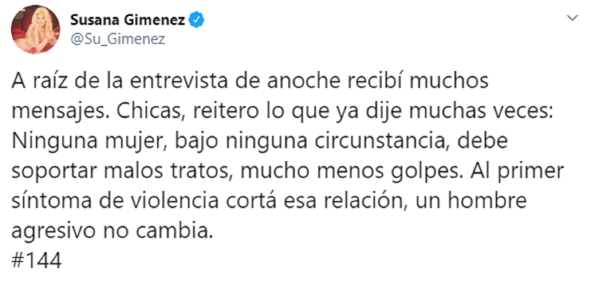 El tuit de Susana Giménez sobre la violencia de género