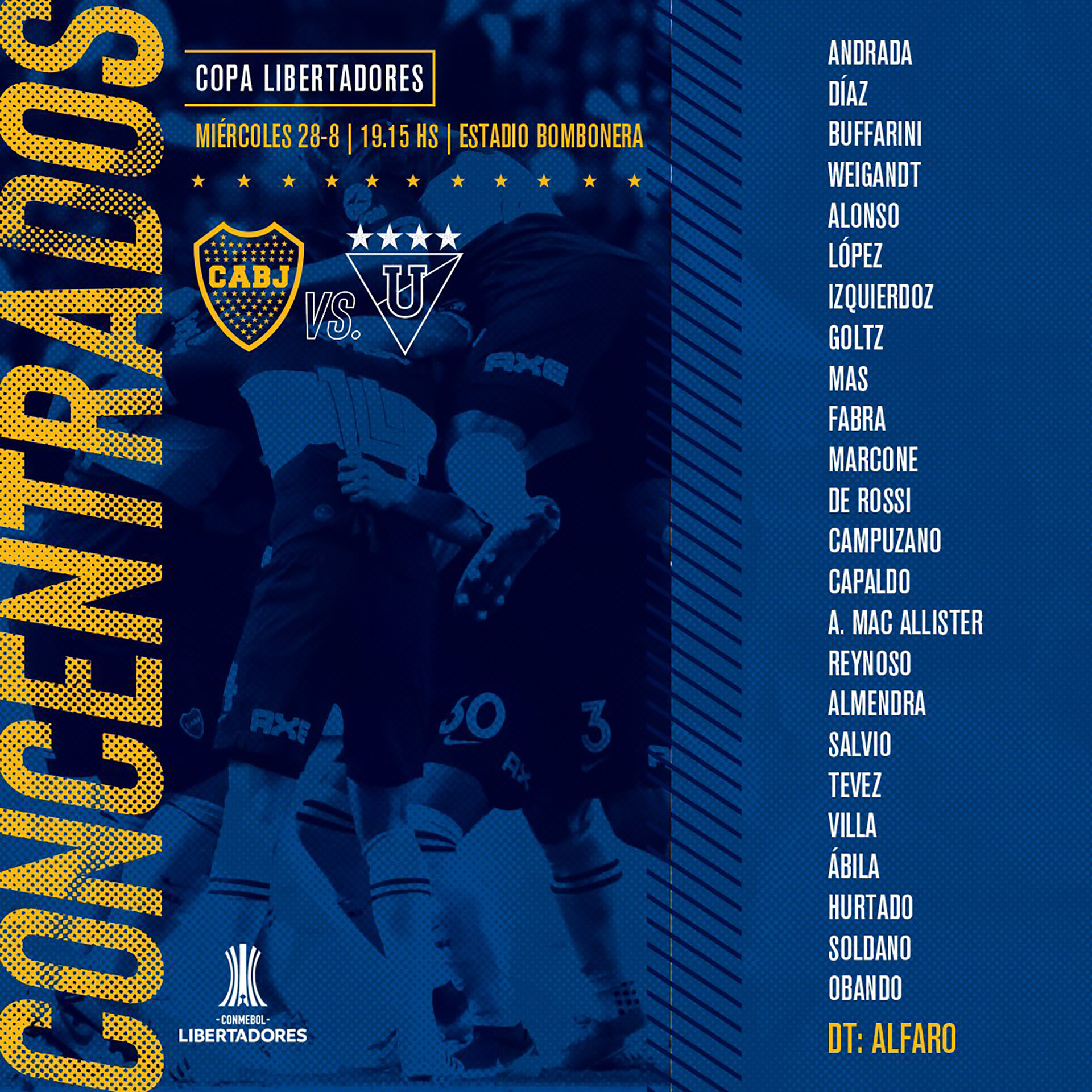 La particular lista de concentrados de Boca, con 24 futbolistas, para la revancha ante Liga Deportiva Universitaria de Ecuador